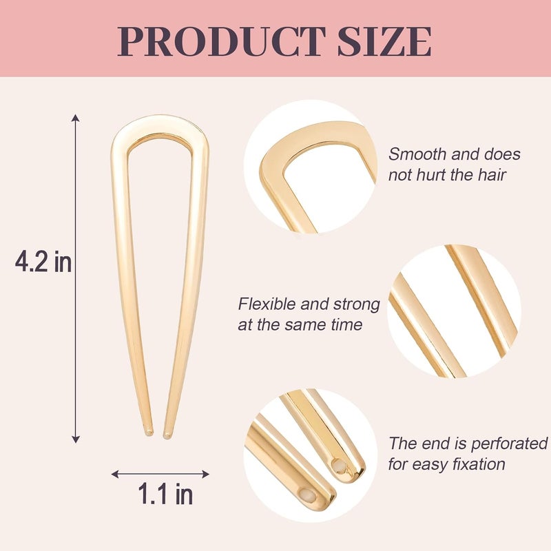 JIRIS 2PCS 4.2Inch French Hair Pins U-Shaped Pins for Women and Girls Fashion Metal Hair Pin French Twist Hair Pins for Buns, Updos,Stylish and Functional(set1-rabbit-gold) - Image 2